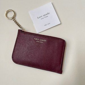 Kate Spade New York Cameron Medium l-zip Card Holder Coin Key Ring Cherrywood